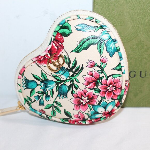 NWT Gucci Key Case Ophidia Shang Soft Brit Roses Zip Heart Pouch Floral  732232 - Picture 3 of 11